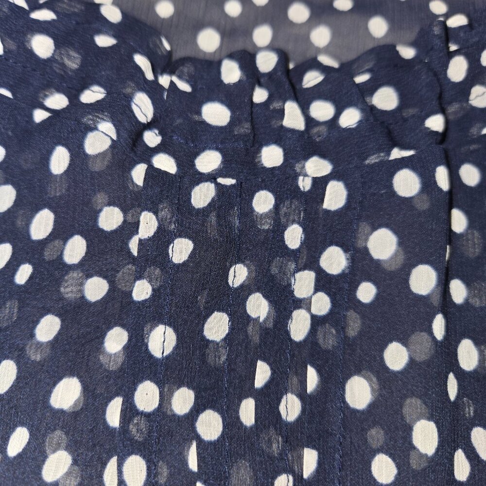 Y2K Zara Basic Dark Blue White Polka Dot Chiffon Seer Blouse S - Picture 6 of 9